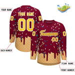 Custom Crimson Gold Ice Cream Pattern Personalized V-Neck Hockey Jersey | BuyFootballJersey