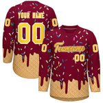 Custom Crimson Gold Ice Cream Pattern Personalized V-Neck Hockey Jersey | BuyFootballJersey