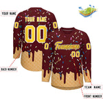 Custom Burgundy Gold Ice Cream Pattern Personalized V-Neck Hockey Jersey | BuyFootballJersey