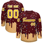 Custom Burgundy Gold Ice Cream Pattern Personalized V-Neck Hockey Jersey | BuyFootballJersey