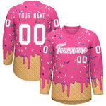 Custom Pink White Ice Cream Pattern Personalized V-Neck Hockey Jersey | BuyFootballJersey