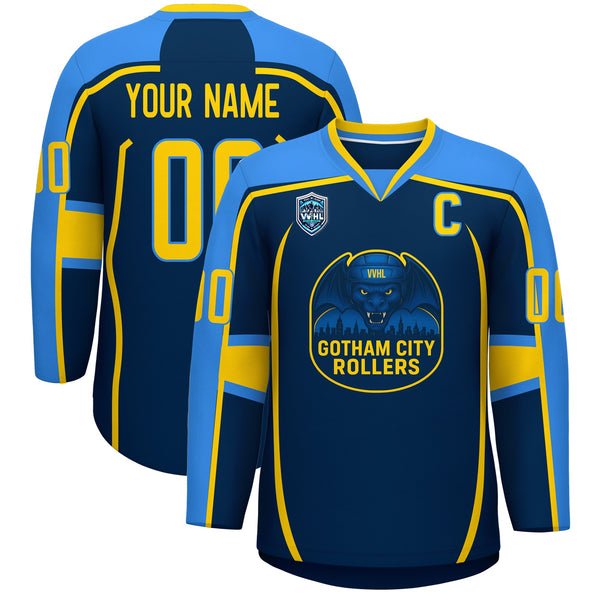 VVHL S8 Custom GOTHAM CITY ROLLERS Gotham Blue Hockey Jersey | BuyFootballJersey