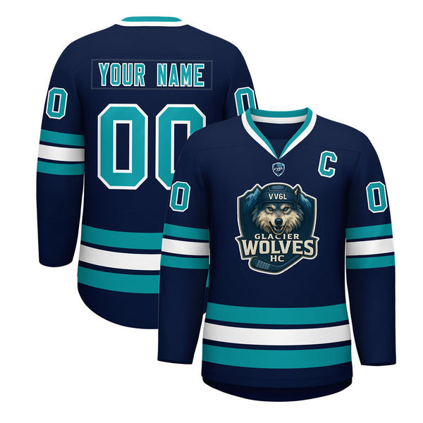 VV6L Custom GLACIER WOLVES HC Navy Hockey Jersey | BuyFootballJersey