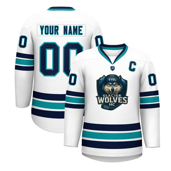 VV6L Custom GLACIER WOLVES HC White Hockey Jersey | BuyFootballJersey