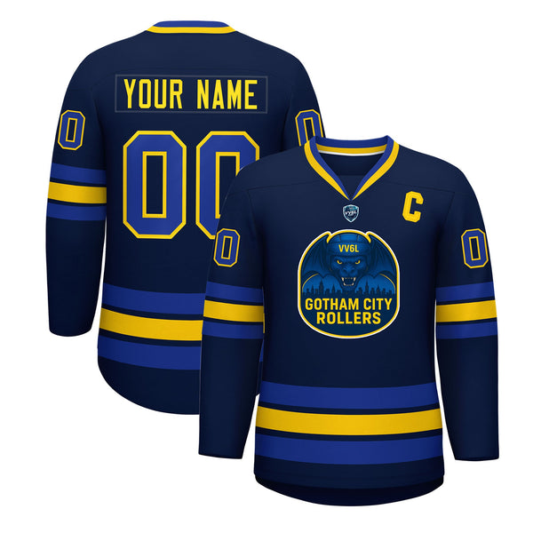 VV6L Custom GOTHAM CITY ROLLERS Navy Hockey Jersey | BuyFootballJersey