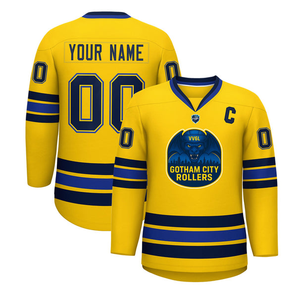 VV6L Custom GOTHAM CITY ROLLERS Gold Hockey Jersey | BuyFootballJersey