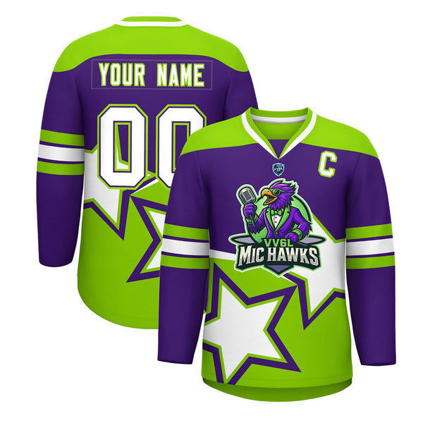 VV6L Custom MIC HAWKS Purple Hockey Jersey | BuyFootballJersey
