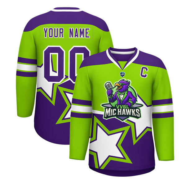 VV6L Custom MIC HAWKS Neon Green Hockey Jersey | BuyFootballJersey
