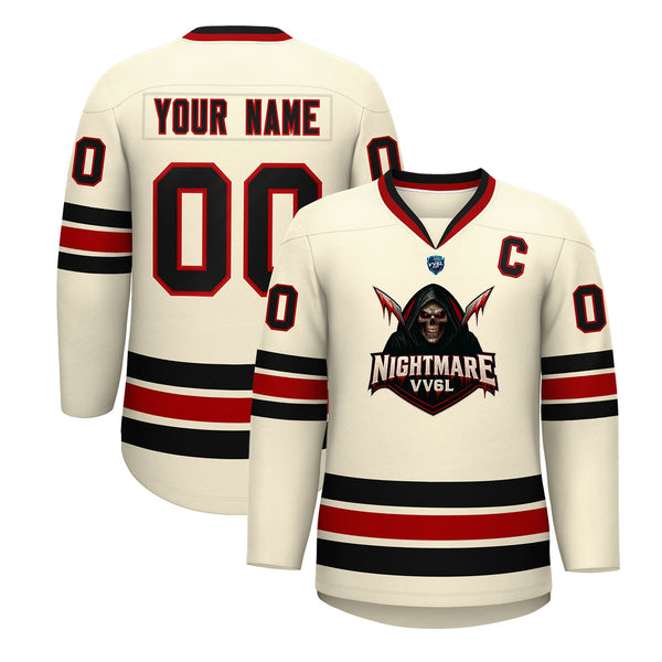 VV6L Custom NIGHTMARE Cream Hockey Jersey | BuyFootballJersey