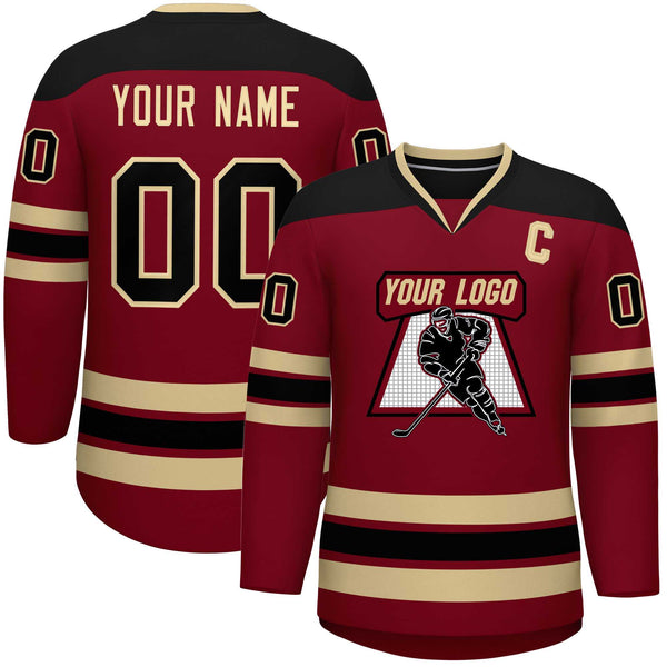 Custom Crimson Black-Black Personalized Classic V-Neck Hockey Jersey | BuyFootballJersey