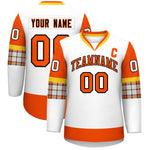 Custom White Orange-Yellow Personalized Raglan Sleeves V-Neck Hockey Jersey | BuyFootballJersey