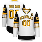 Custom White Black-Yellow Personalized Raglan Sleeves V-Neck Hockey Jersey | BuyFootballJersey
