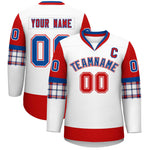 Custom White Red-Royal Personalized Raglan Sleeves V-Neck Hockey Jersey | BuyFootballJersey