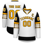 Custom White Black-Yellow Personalized Raglan Sleeves V-Neck Hockey Jersey | BuyFootballJersey