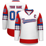 Custom White Red-Royal Personalized Raglan Sleeves V-Neck Hockey Jersey | BuyFootballJersey