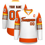 Custom White Orange-Yellow Personalized Raglan Sleeves V-Neck Hockey Jersey | BuyFootballJersey