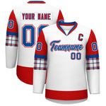 Custom White Red-Royal Personalized Raglan Sleeves V-Neck Hockey Jersey | BuyFootballJersey