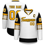 Custom White Black-Yellow Personalized Raglan Sleeves V-Neck Hockey Jersey | BuyFootballJersey