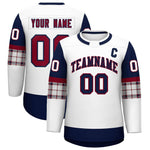 Custom White Navy Personalized Raglan Sleeves Round-Neck Hockey Jersey | BuyFootballJersey