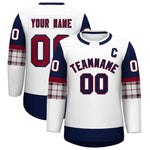 Custom White Navy Personalized Raglan Sleeves Round-Neck Hockey Jersey | BuyFootballJersey
