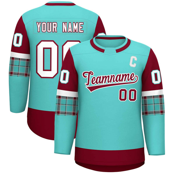 Custom Bright Green Crimson Personalized Raglan Sleeves Round-Neck Hockey Jersey | BuyFootballJersey