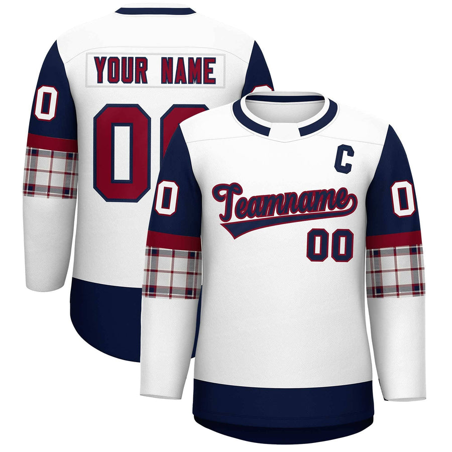 Custom White Navy Personalized Raglan Sleeves Round-Neck Hockey Jersey | BuyFootballJersey