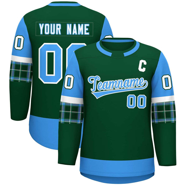 Custom Green Powder Blue Personalized Raglan Sleeves Round-Neck Hockey Jersey | BuyFootballJersey