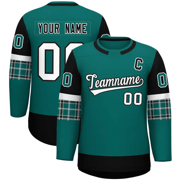 Custom Aqua Black Personalized Raglan Sleeves Round-Neck Hockey Jersey | BuyFootballJersey