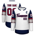 Custom White Navy Personalized Raglan Sleeves Round-Neck Hockey Jersey | BuyFootballJersey