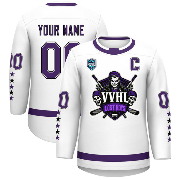 Custom VVHL S8 Lost Boys Black White Purple Hockey Jersey | BuyFootballJersey