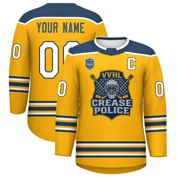 Custom VVHL S9 Crease Police Yellow White Hockey Jersey | BuyFootballJersey