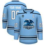 Custom VVHL S8 Blue Dragons Blue White Hockey Jersey | BuyFootballJersey