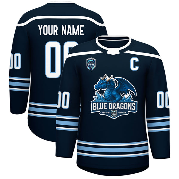 Custom VVHL S8 Blue Dragons Blue White Hockey Jersey | BuyFootballJersey