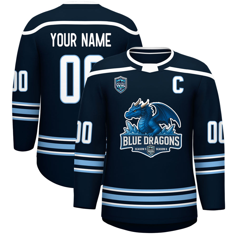 Custom VVHL S8 Blue Dragons Blue White Hockey Jersey | BuyFootballJersey