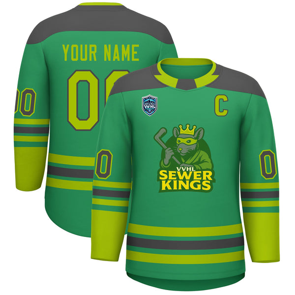 Custom VVHL S8 Sewer Kings Turtle Green Hockey Jersey | BuyFootballJersey