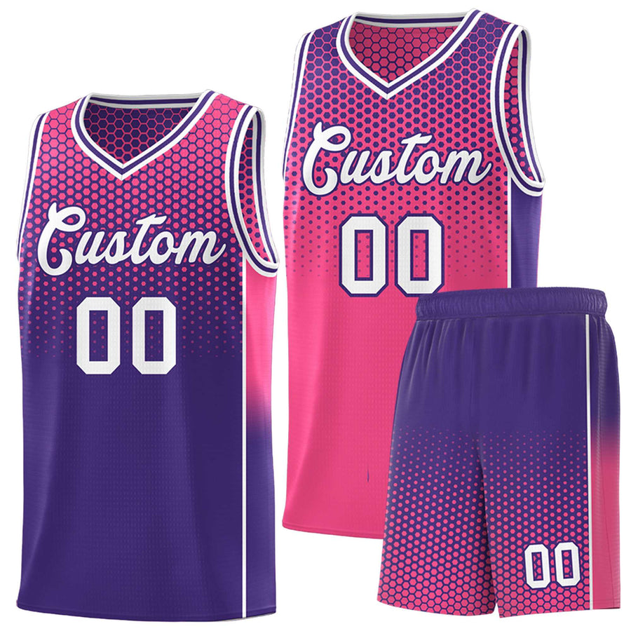 Custom Pink Purple Reversible Side Gradient Sports Uniform Dot Pattern Basketball Jersey Kits | BuyFootballJersey