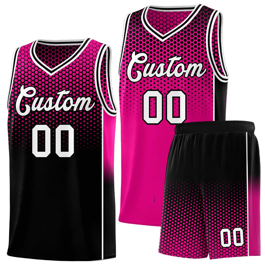 Custom Rose Red Black Reversible Side Gradient Sports Uniform Dot Pattern Basketball Jersey Kits | BuyFootballJersey