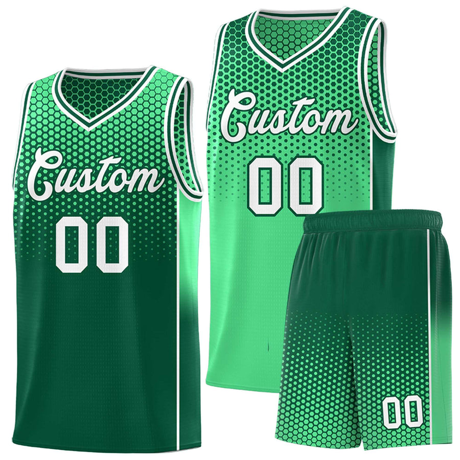 Custom Green Kelly Green Reversible Side Gradient Sports Uniform Dot Pattern Basketball Jersey Kits | BuyFootballJersey