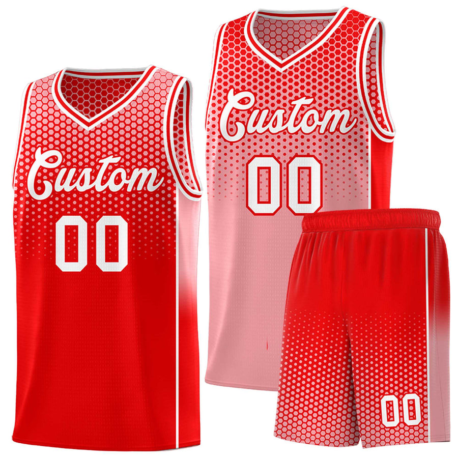Custom Red Light Red Reversible Side Gradient Sports Uniform Dot Pattern Basketball Jersey Kits | BuyFootballJersey