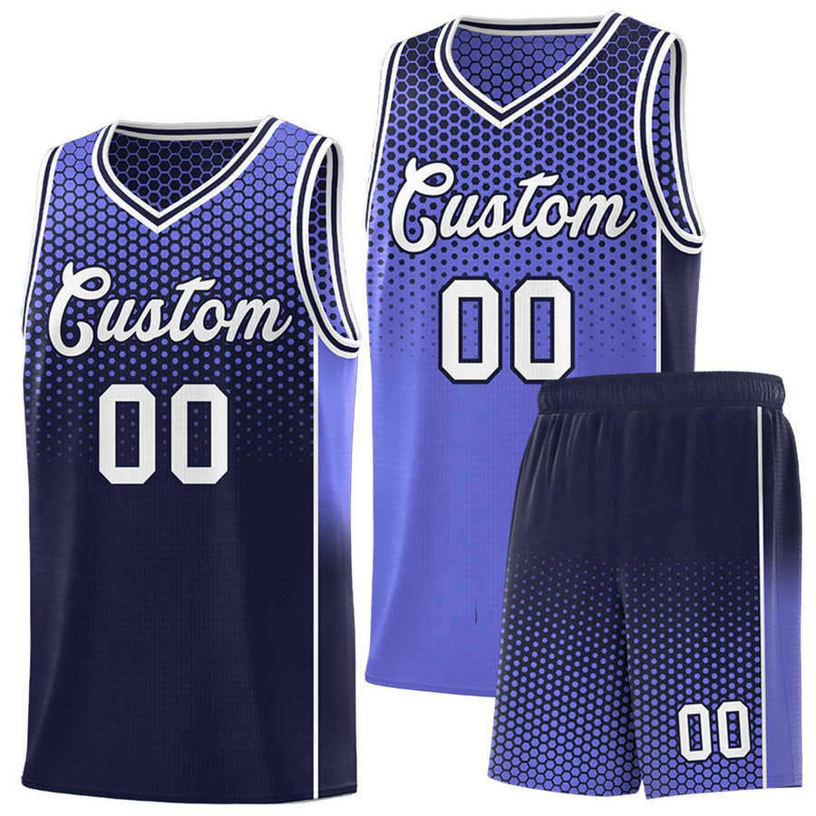 Custom Purple Navy Reversible Side Gradient Sports Uniform Dot Pattern Basketball Jersey Kits | BuyFootballJersey