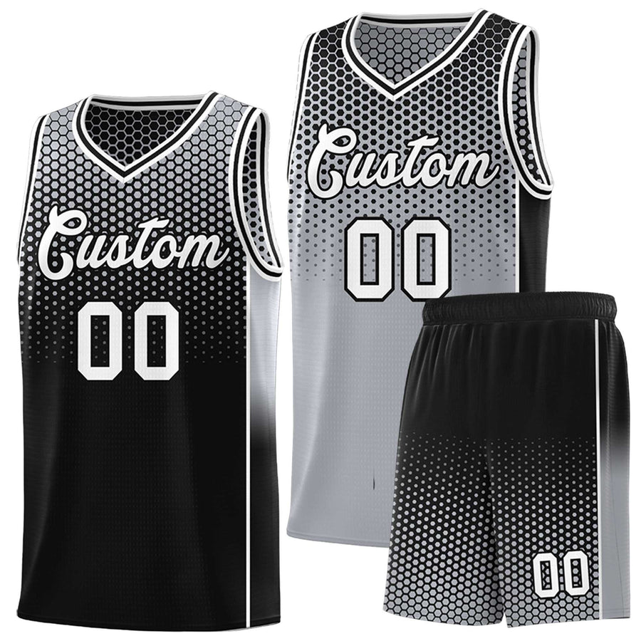 Custom Gray Black Reversible Side Gradient Sports Uniform Dot Pattern Basketball Jersey Kits | BuyFootballJersey
