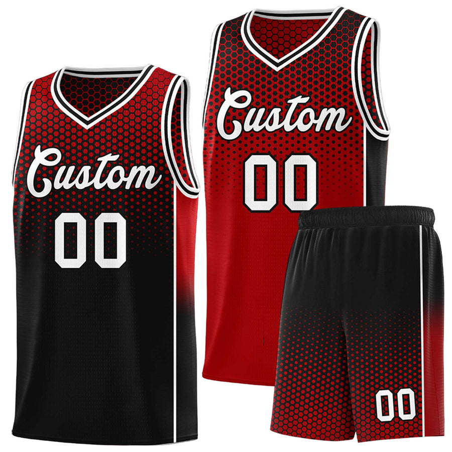 Custom Red Black Reversible Side Gradient Sports Uniform Dot Pattern Basketball Jersey Kits | BuyFootballJersey