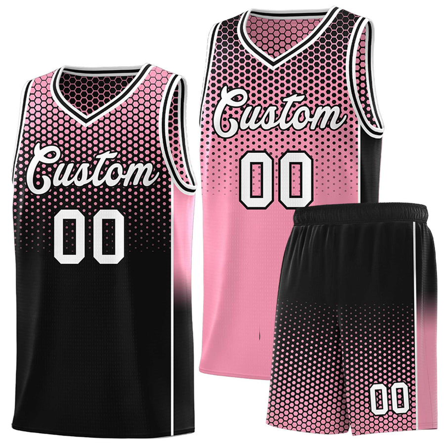 Custom Light Pink Black Reversible Side Gradient Sports Uniform Dot Pattern Basketball Jersey Kits | BuyFootballJersey
