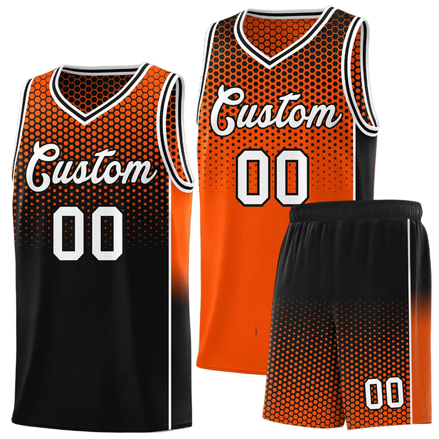 Custom Orange Black Reversible Side Gradient Sports Uniform Dot Pattern Basketball Jersey Kits | BuyFootballJersey