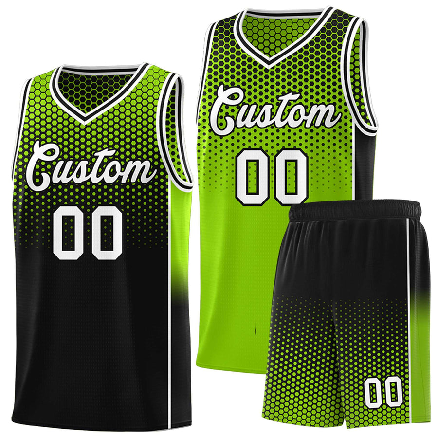 Custom Neon Green Black Reversible Side Gradient Sports Uniform Dot Pattern Basketball Jersey Kits | BuyFootballJersey