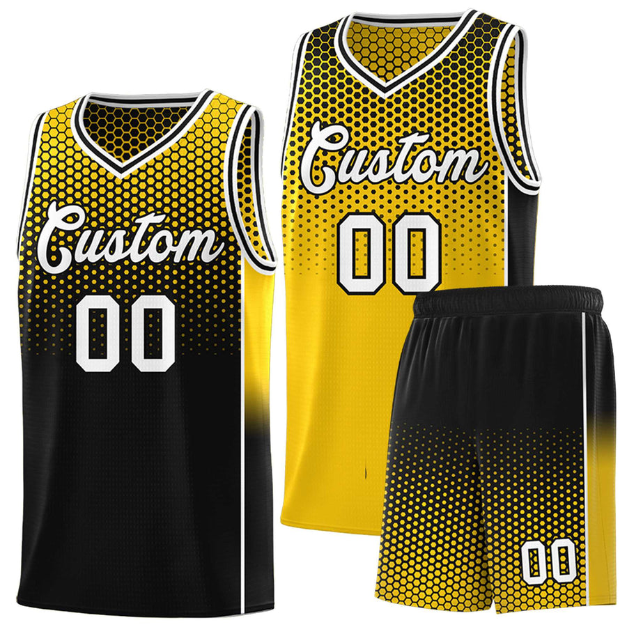 Custom Gold Black Reversible Side Gradient Sports Uniform Dot Pattern Basketball Jersey Kits | BuyFootballJersey