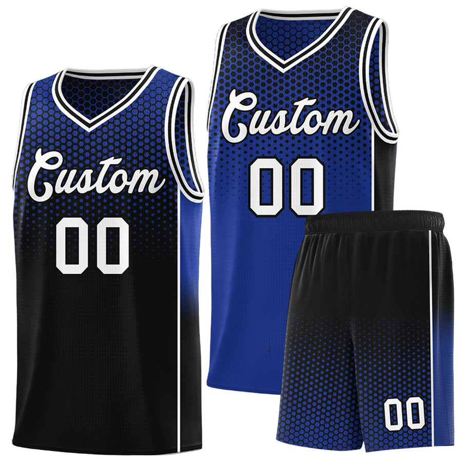 Custom Royal Black Reversible Side Gradient Sports Uniform Dot Pattern Basketball Jersey Kits | BuyFootballJersey