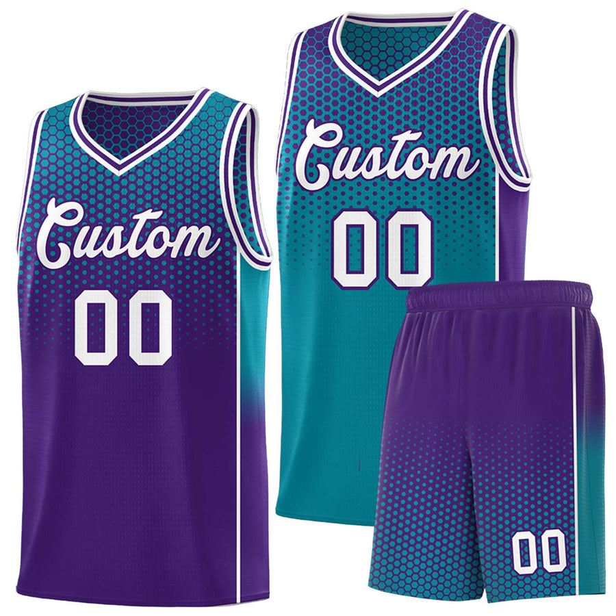 Custom Teal Purple Reversible Side Gradient Sports Uniform Dot Pattern Basketball Jersey Kits | BuyFootballJersey