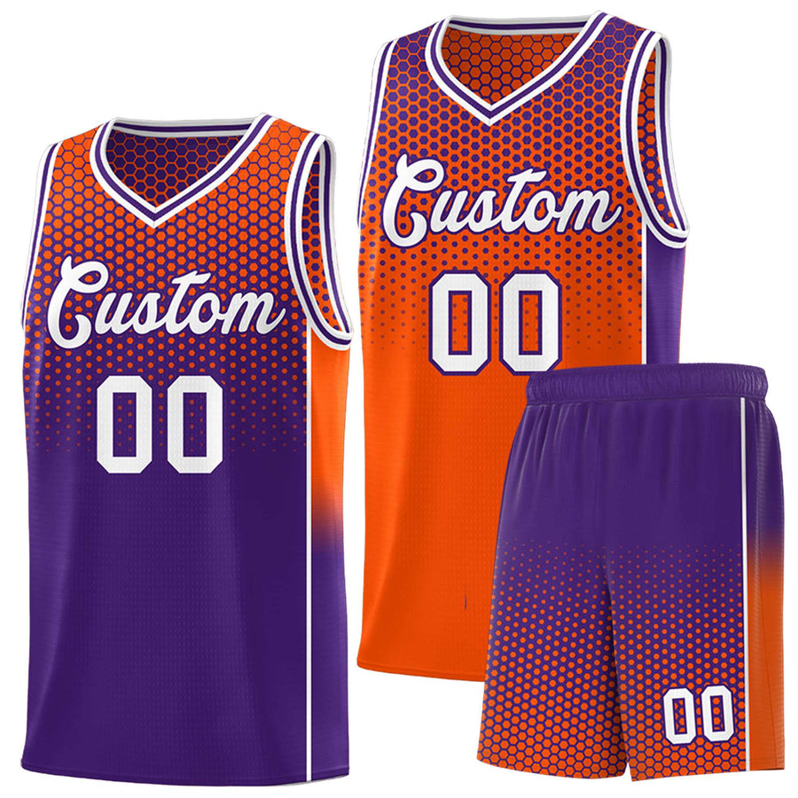 Custom Orange Purple Reversible Side Gradient Sports Uniform Dot Pattern Basketball Jersey Kits | BuyFootballJersey