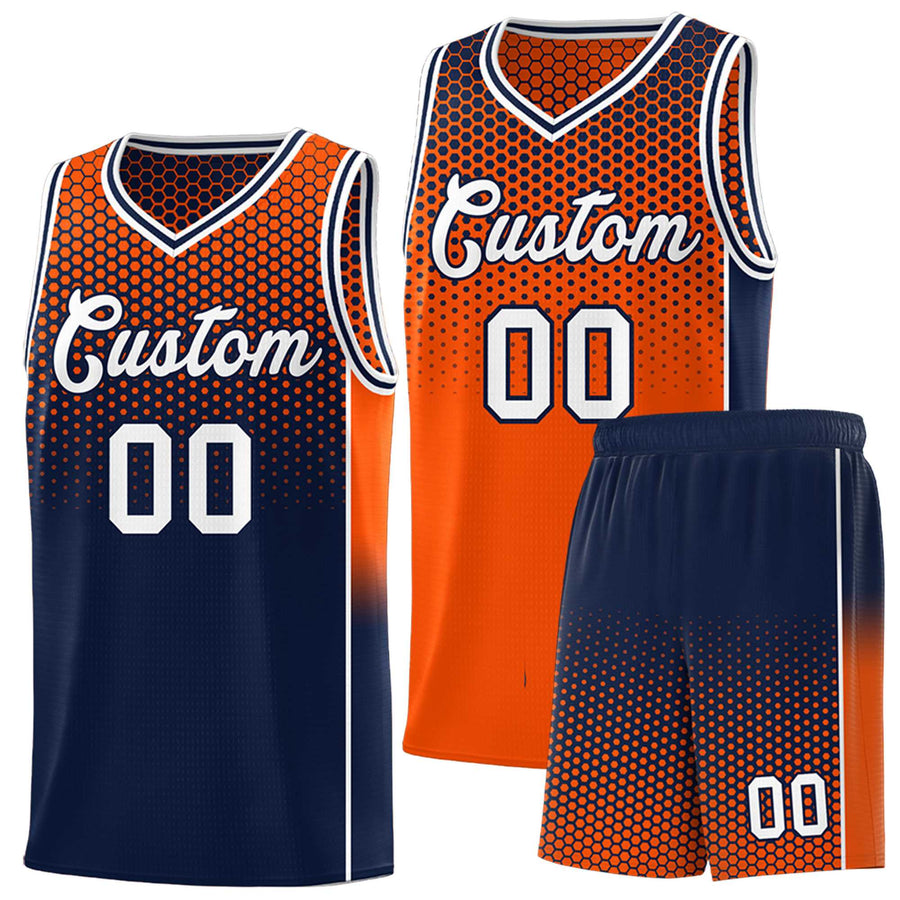 Custom Orange Navy Reversible Side Gradient Sports Uniform Dot Pattern Basketball Jersey Kits | BuyFootballJersey